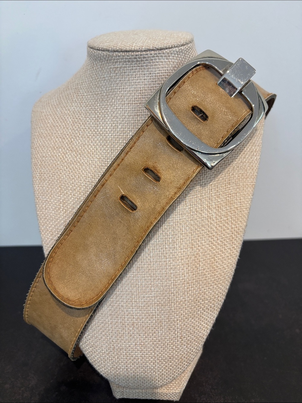 Vintage 2001 Jennifer Graham Wide Leather Hip Belt - Y2K Chunky Silver Buckle